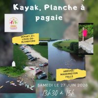 Descente canot, kayak et planche à pagaie le 27 juin 2026 de 13h30 à 15h
