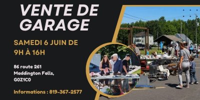 Vente de garage 6 juin 2026 de 9h à 16h VENTE DE GARAGE 6 JUIN 2026 DE 9H À 16H