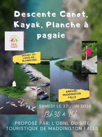 Descente canot, kayak et planche à pagaie le 27 juin 2026 de 13h30 à 15h Descente canot, kayak et planche à pagaie le 27 juin 2026 de 13h30 à 15h